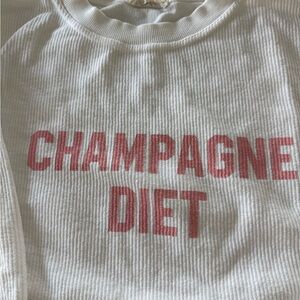 White Ribbed Sweater with Pink 'Champagne Diet' Print